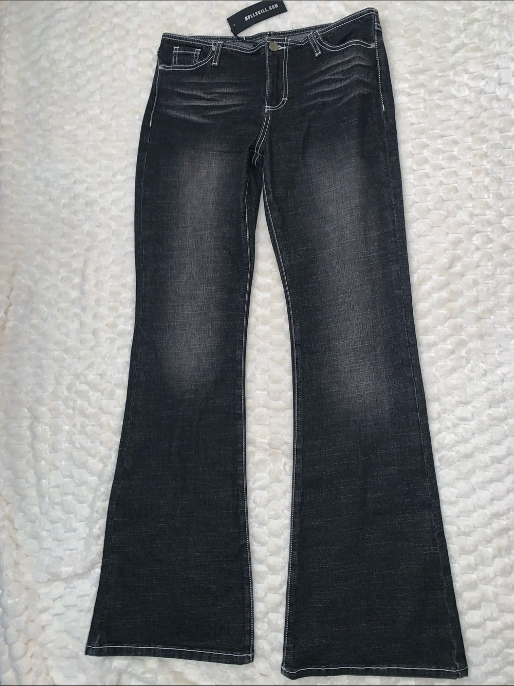 Generation Kiss Black Wash Low Rise Flare Jeans with Contrast Stitching